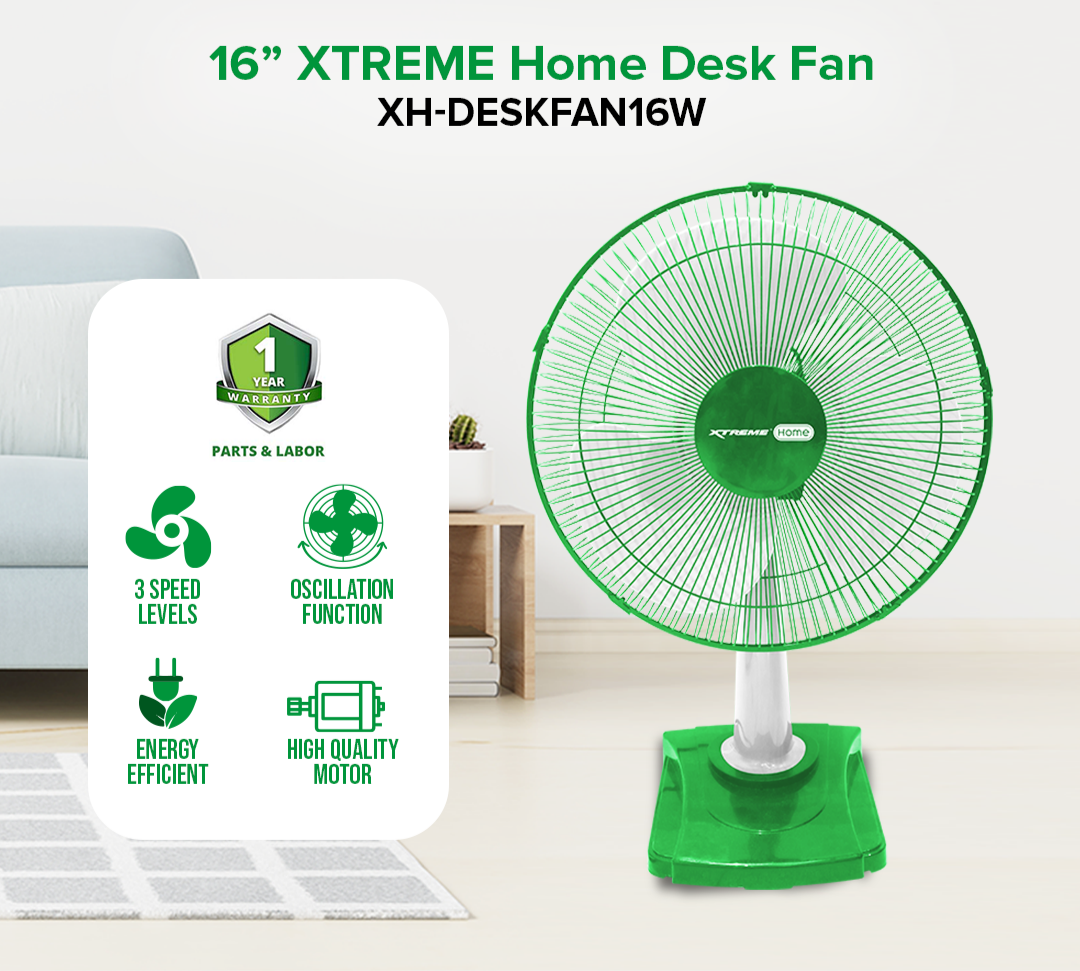 16" XTREME HOME Desk Fan | XH-DESKFAN16W
